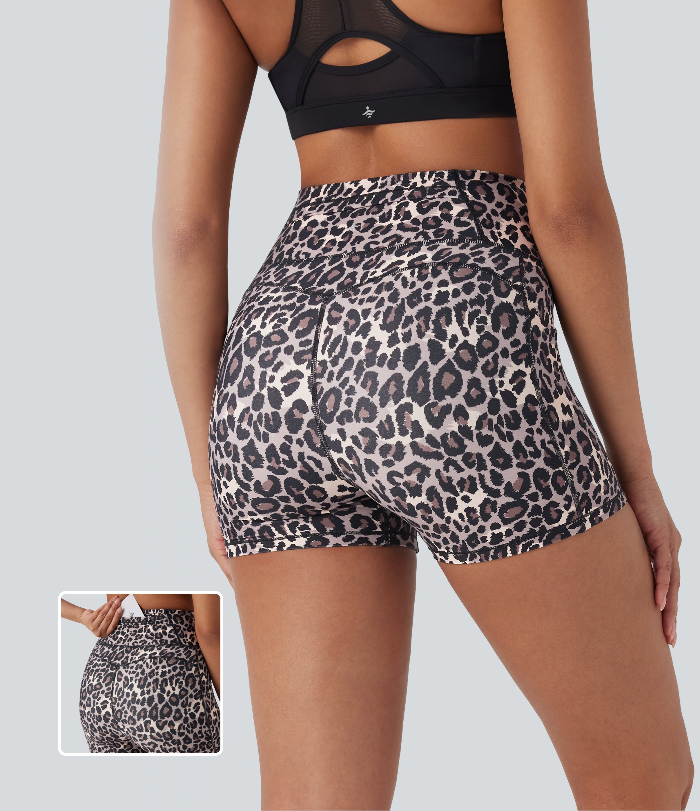 High Waisted Leopard Print Yoga Biker Shorts 3'' with Pockets