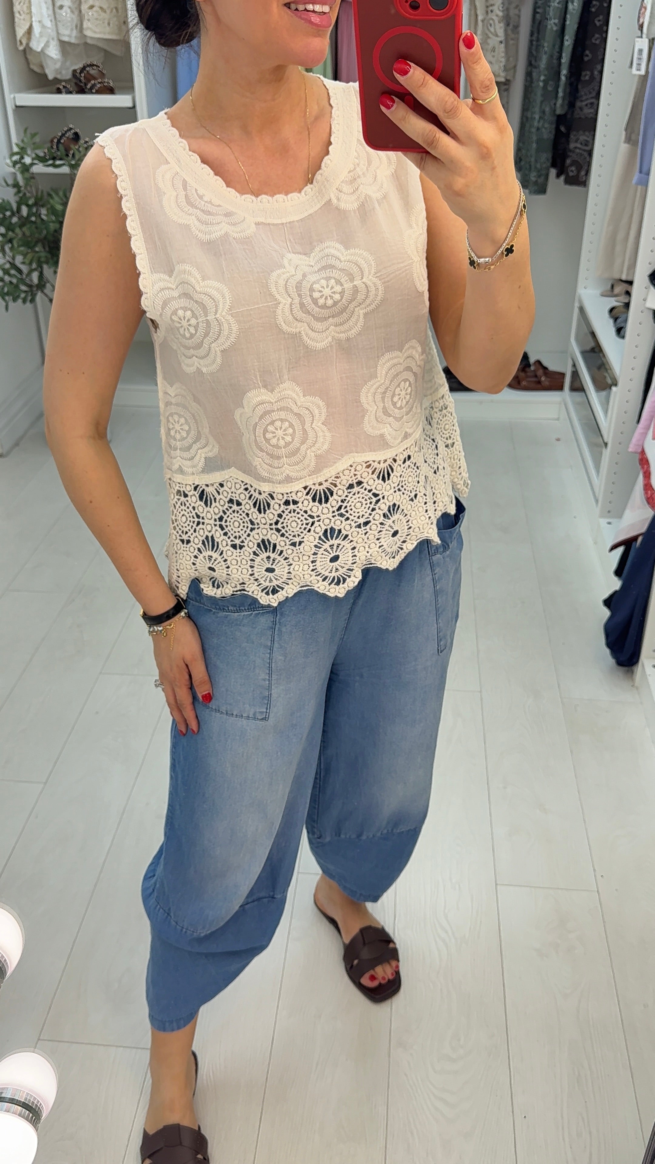 Mindy Floral Crochet Detailed Sleeveless Top
