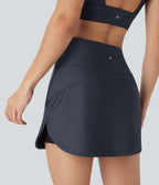 SoCinched High Waisted Tummy Control Butt Lifting Curved Hem 2-in-1 Sheen Yoga Skirt with Pockets