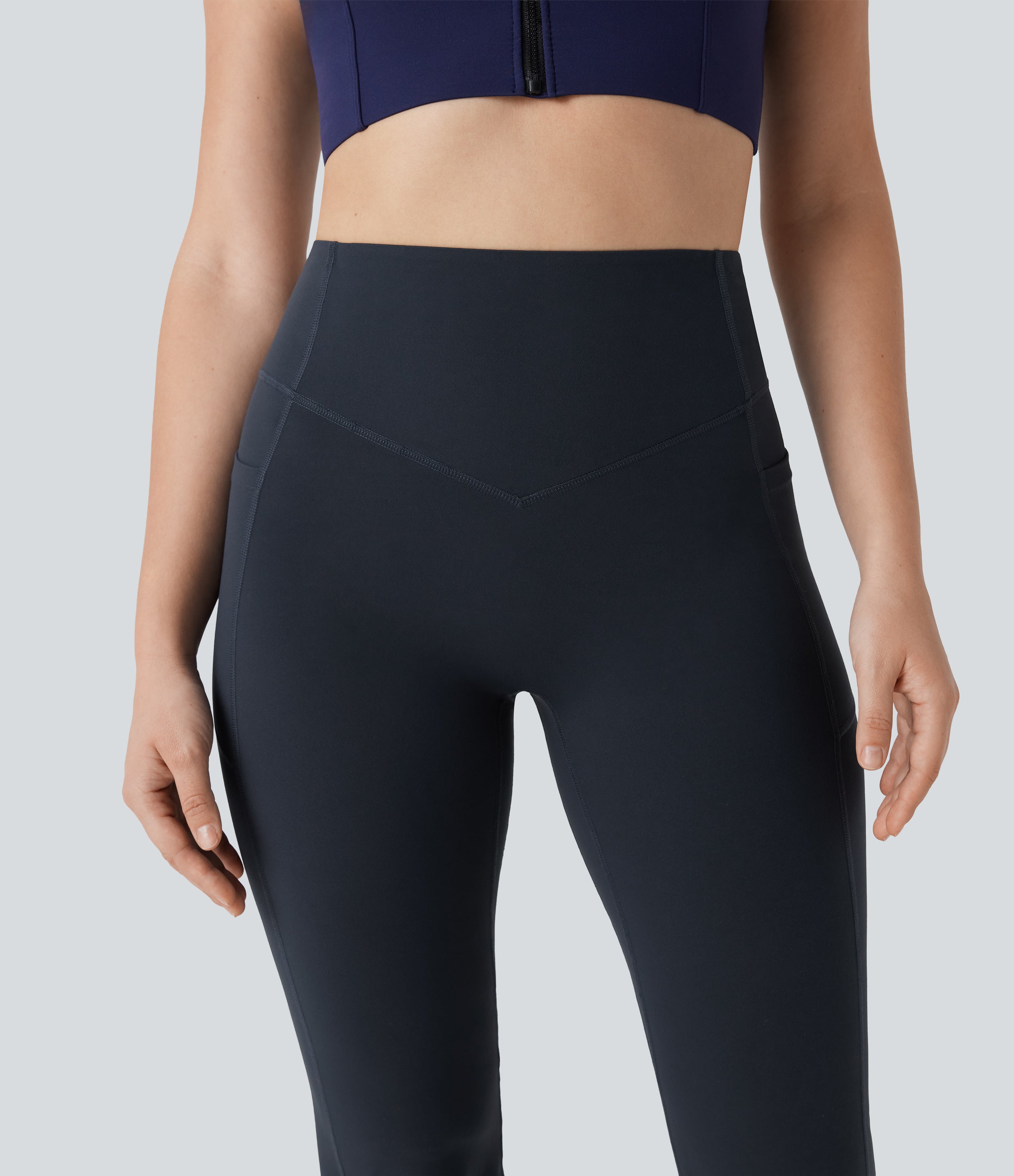 UltraSculptTM SoCinched High Waisted Tummy Control Butt Lifting Ruched Capri Yoga Bootcut Leggings with Pockets