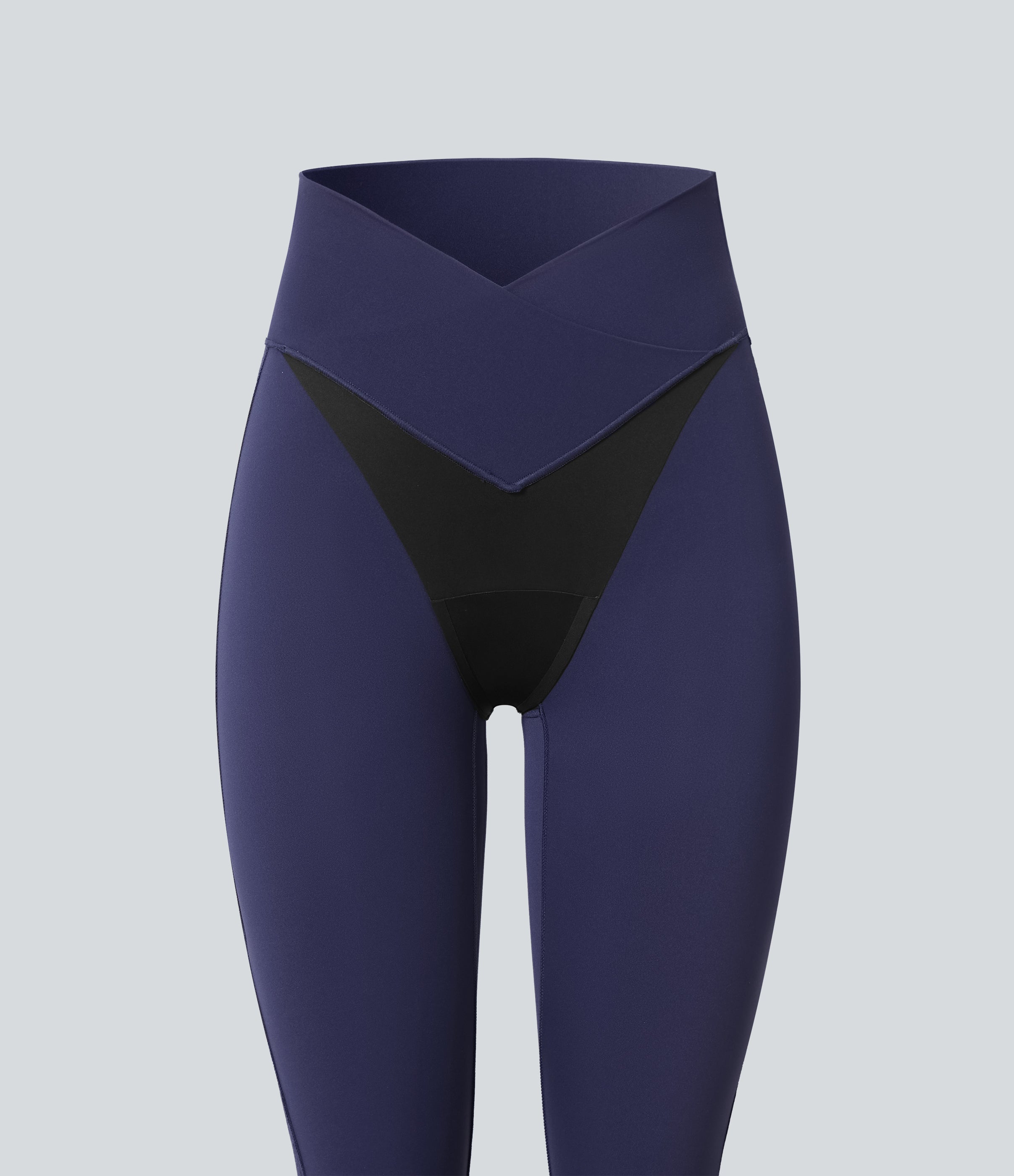 SoftlyZeroTM High Waisted Crossover Contrast Lace Built-in Underwear Yoga Leggings with Pocket-UPF50+