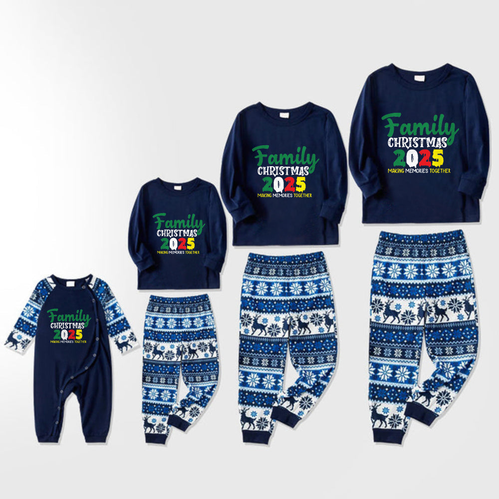 Joyful Blue Christmas Pajamas Set  With 2025 Family Christmas Phrases
