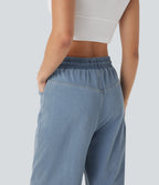 FlexTM High Waisted Drawstring Wide Leg Cool Touch Casual Jeans with Pockets