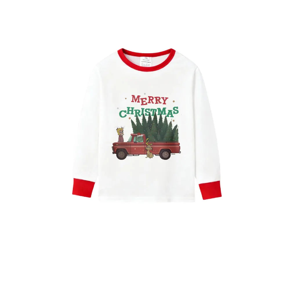 Family Christmas White Pajamas Set With Colorful Christmas Print