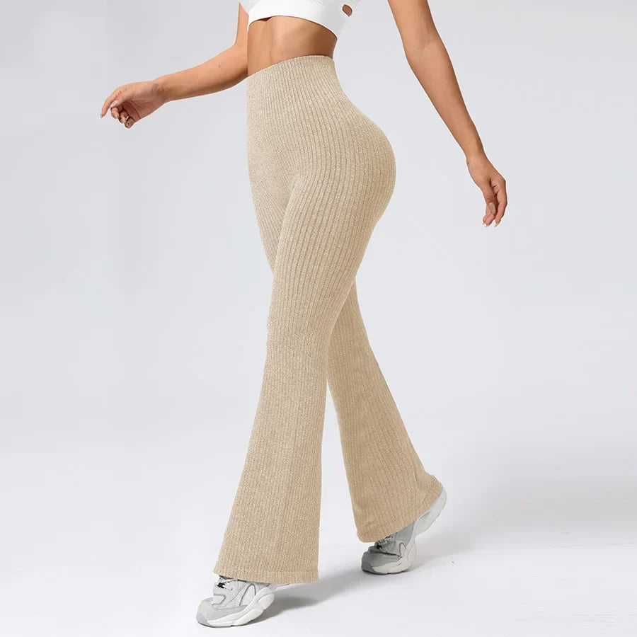 Breathable Flared Trousers Yoga-to-Street Chic Athleisure Fitness Pants Trendy Women's High-Waisted Yoga Gym Wear 4-Way Stretch