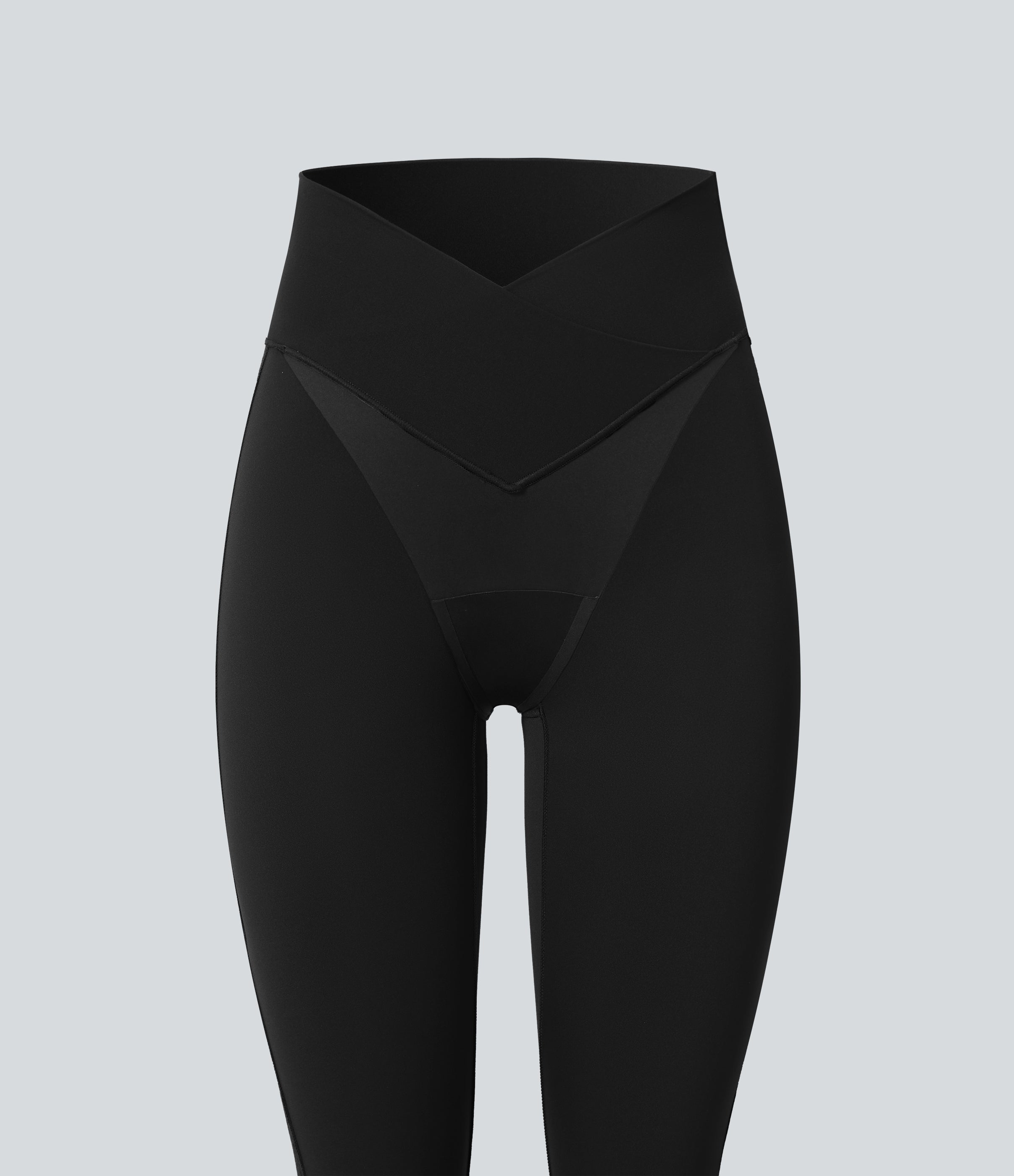 SoftlyZeroTM High Waisted Crossover Contrast Lace Built-in Underwear Yoga Leggings with Pocket-UPF50+