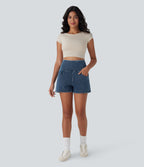 FlexTM SoCinched High Waisted Tummy Control Denim Casual Shorts 3'' with Pockets