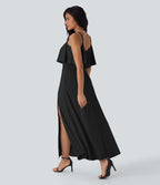 Ruffle Maxi Slip Dress with Pockets