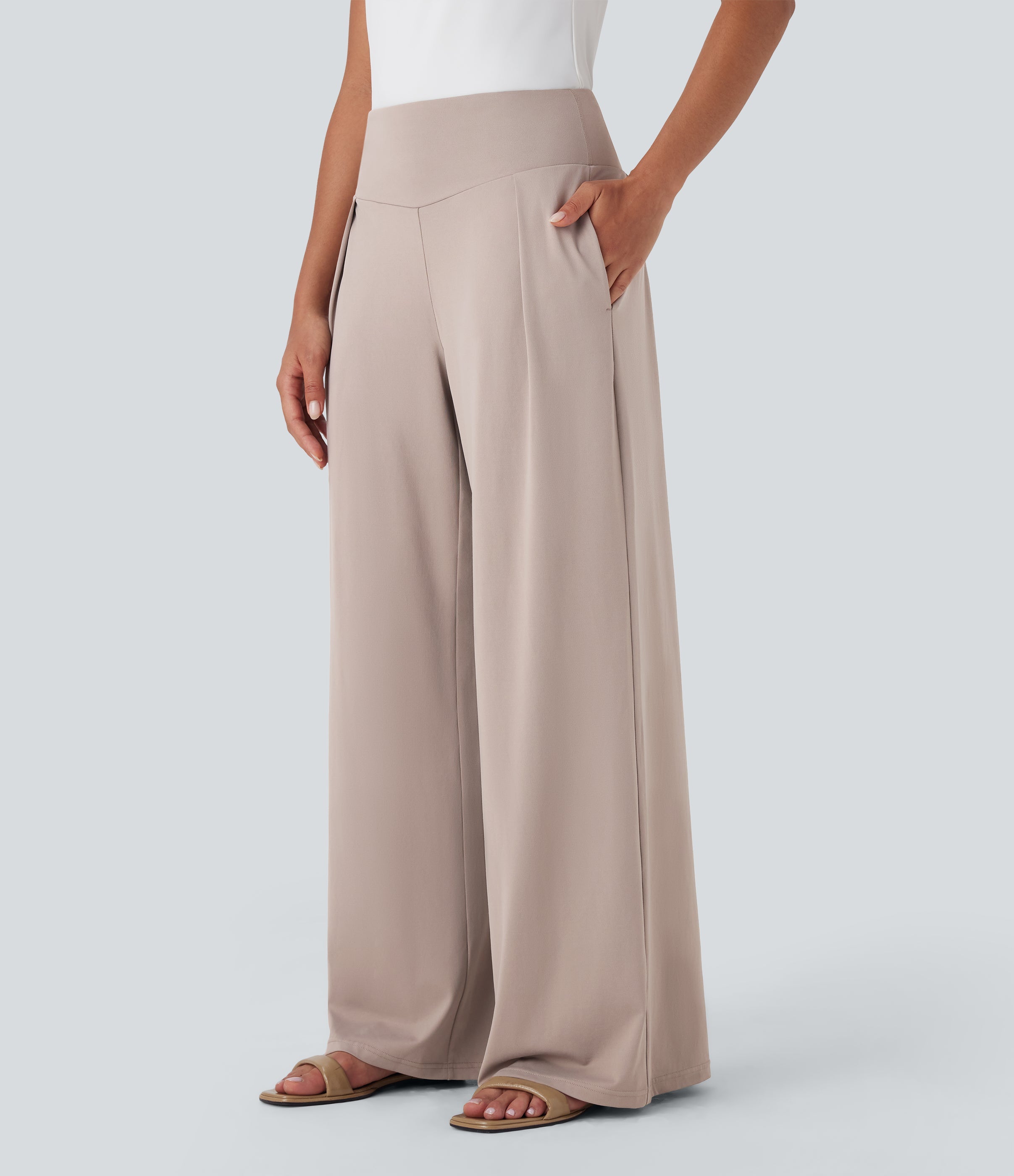 High Waisted Wide Leg Casual Pants with Pockets