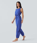 Sleeveless Cut Out Drawstring Yoga Jumpsuit with Pockets