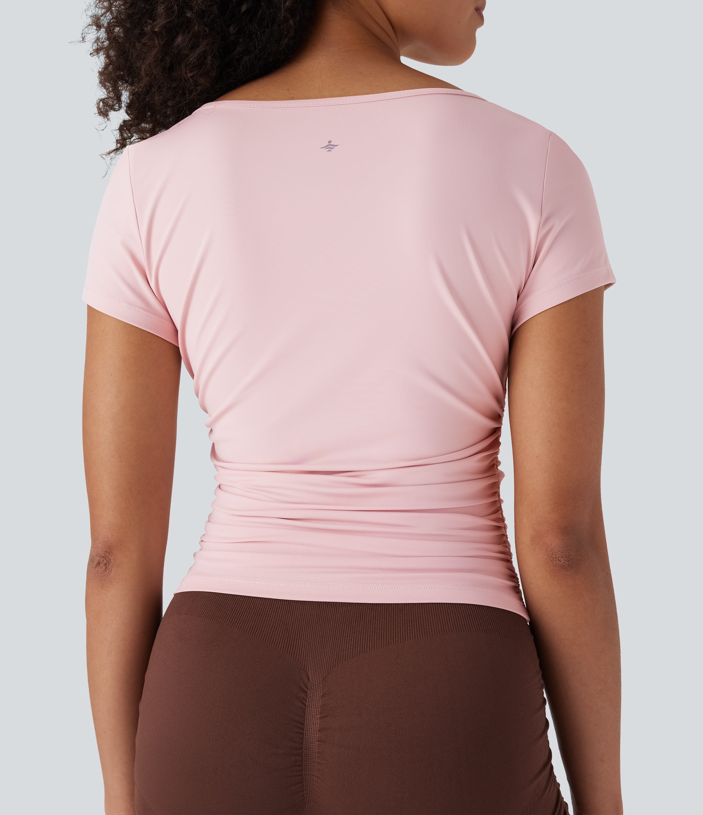 Cowl Neck Short Sleeve Ruched Yoga Top
