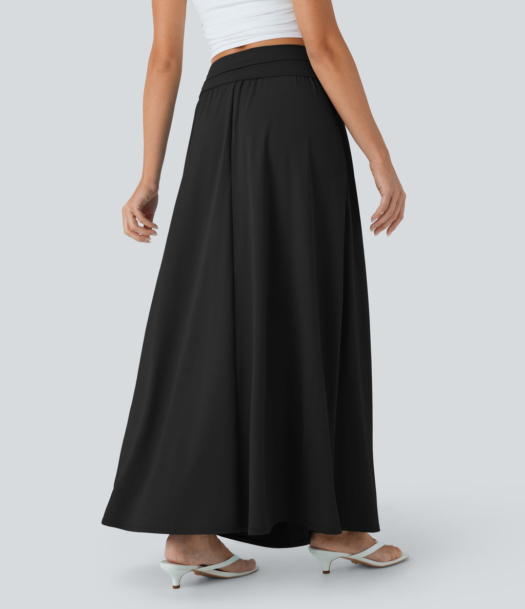 Socinched High Waisted Tummy Control Flare Maxi Casual Skirt with Pockets