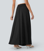 Socinched High Waisted Tummy Control Flare Maxi Casual Skirt with Pockets