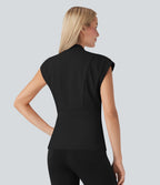 V Neck Sleeveless Wrapped Belted Work Jacket