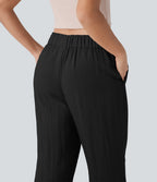 Mid Rise Drawstring Casual Tapered Pants with Pockets