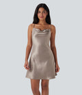 Cowl Neck Satin Mini Casual Slip Dress