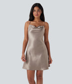 Cowl Neck Satin Mini Casual Slip Dress