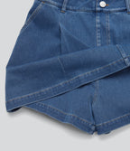 FlexTM High Waisted 2-in-1 Washed Stretchy Knit Denim Casual A-line Skort with Pockets