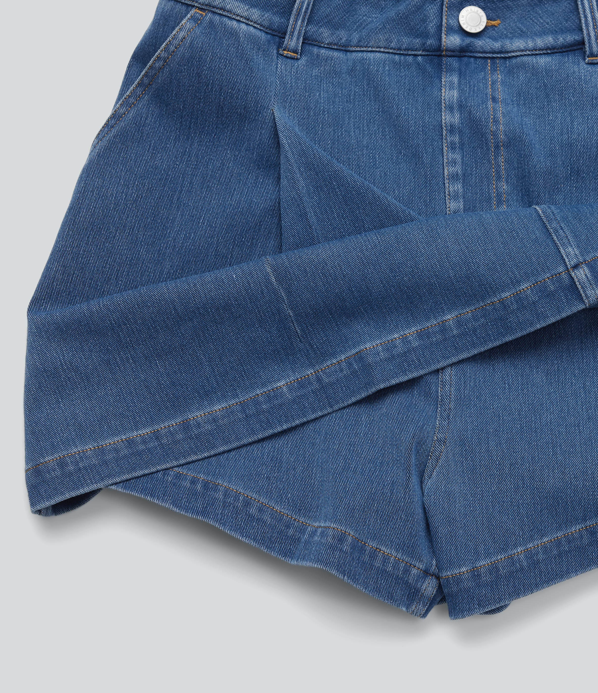 FlexTM High Waisted 2-in-1 Washed Stretchy Knit Denim Casual A-line Skort with Pockets