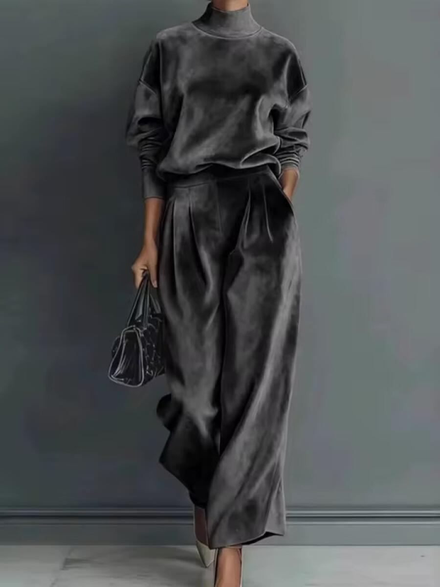 Women High Neck Solid Color Casual Suit