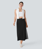 SoftlyZeroTM QuickDry SoCinched High Waisted Tummy Control 2-in-1 Color Block Midi Workout Skirt with Pockets
