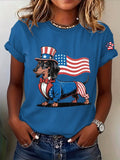 Women's Patriotic Dog Lover Printed Casual T-Shirt