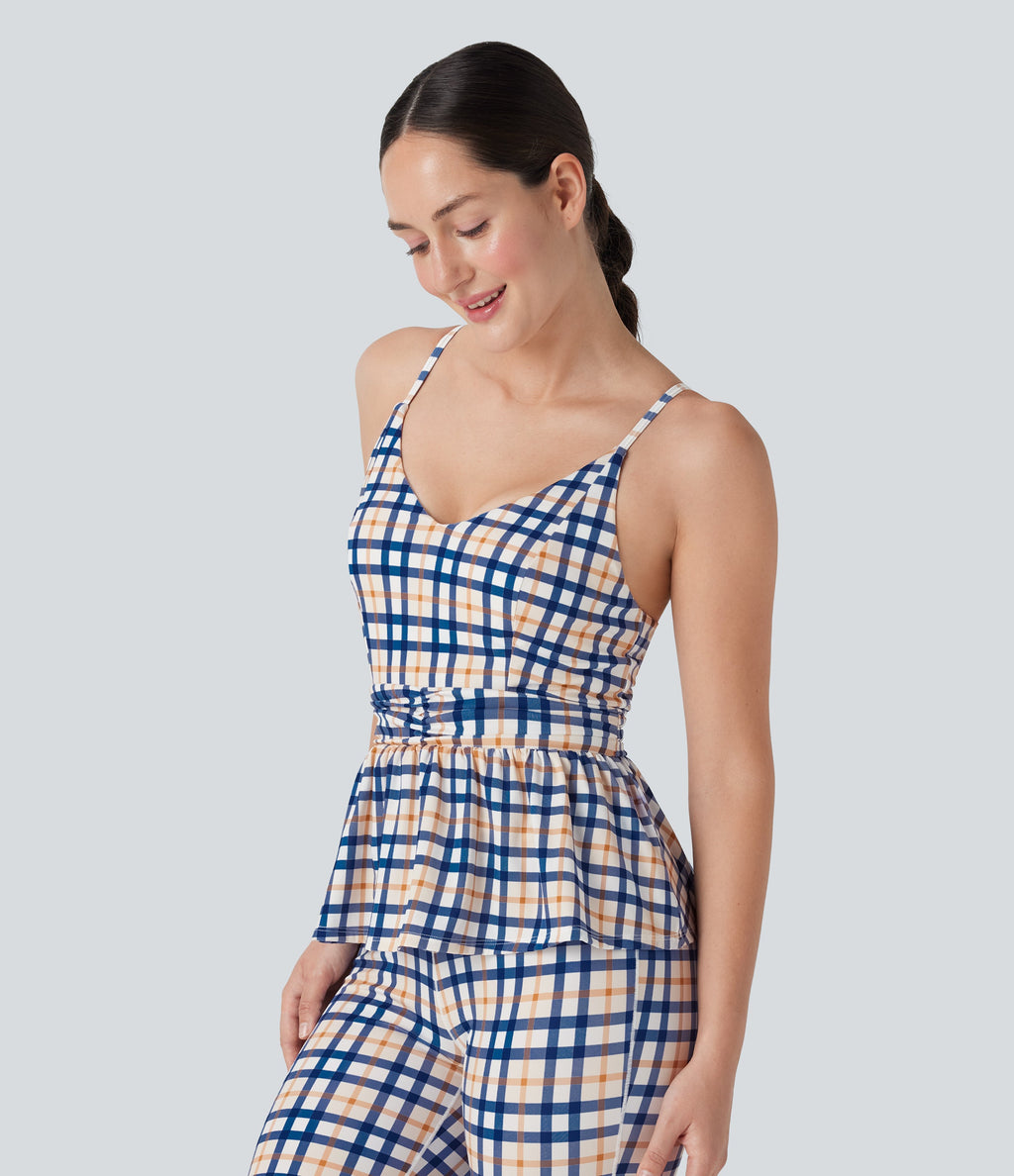 Ruffle Hem Plaid Cool Touch Yoga Cami Top