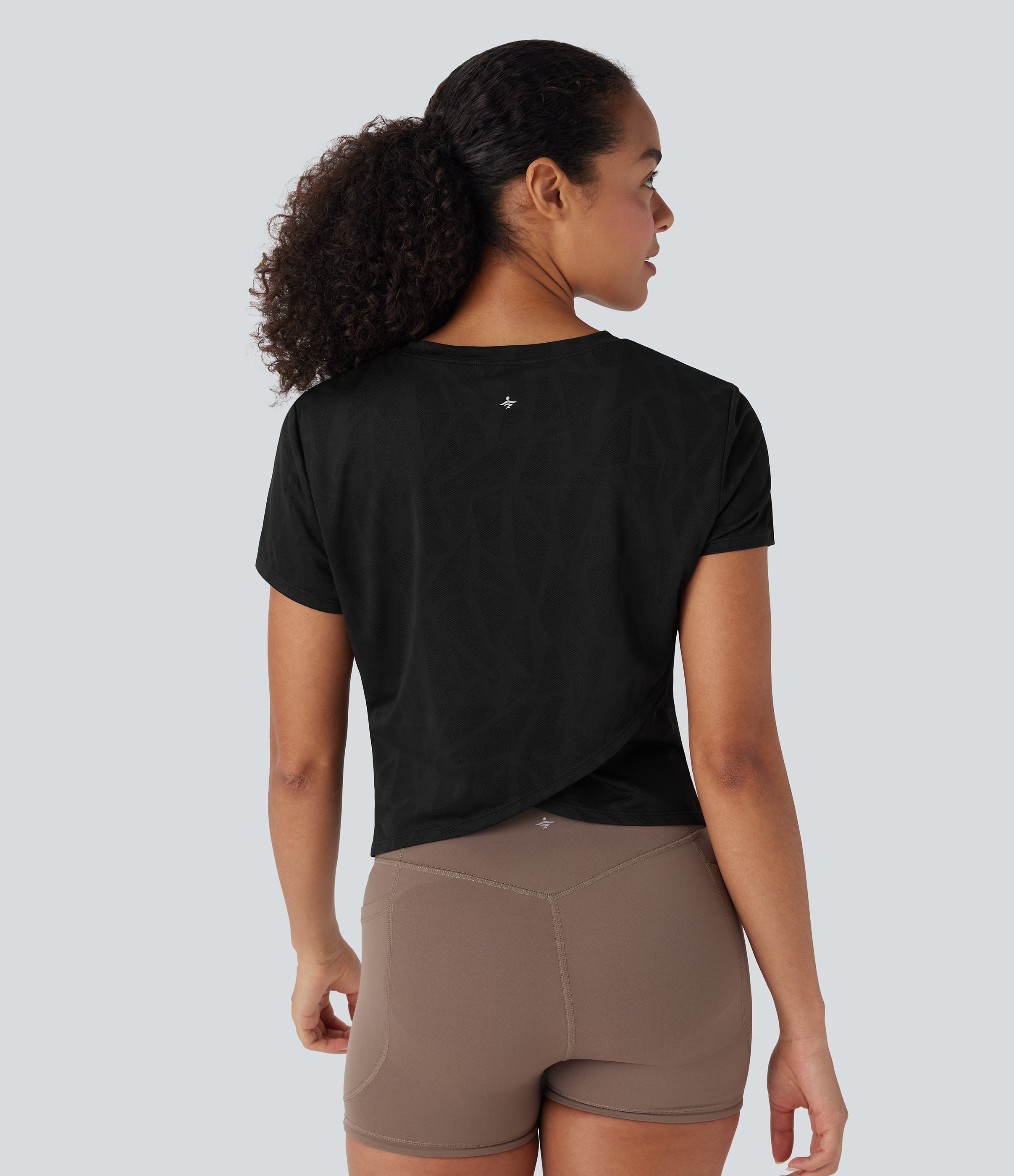 Seamless Flow Jacquard Crossover Hem Yoga Sports Top