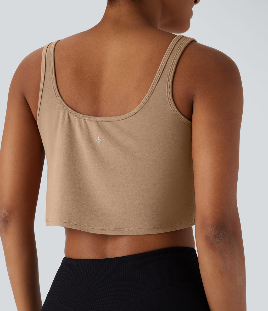 U Neck Draped Cropped Yoga Tank Top