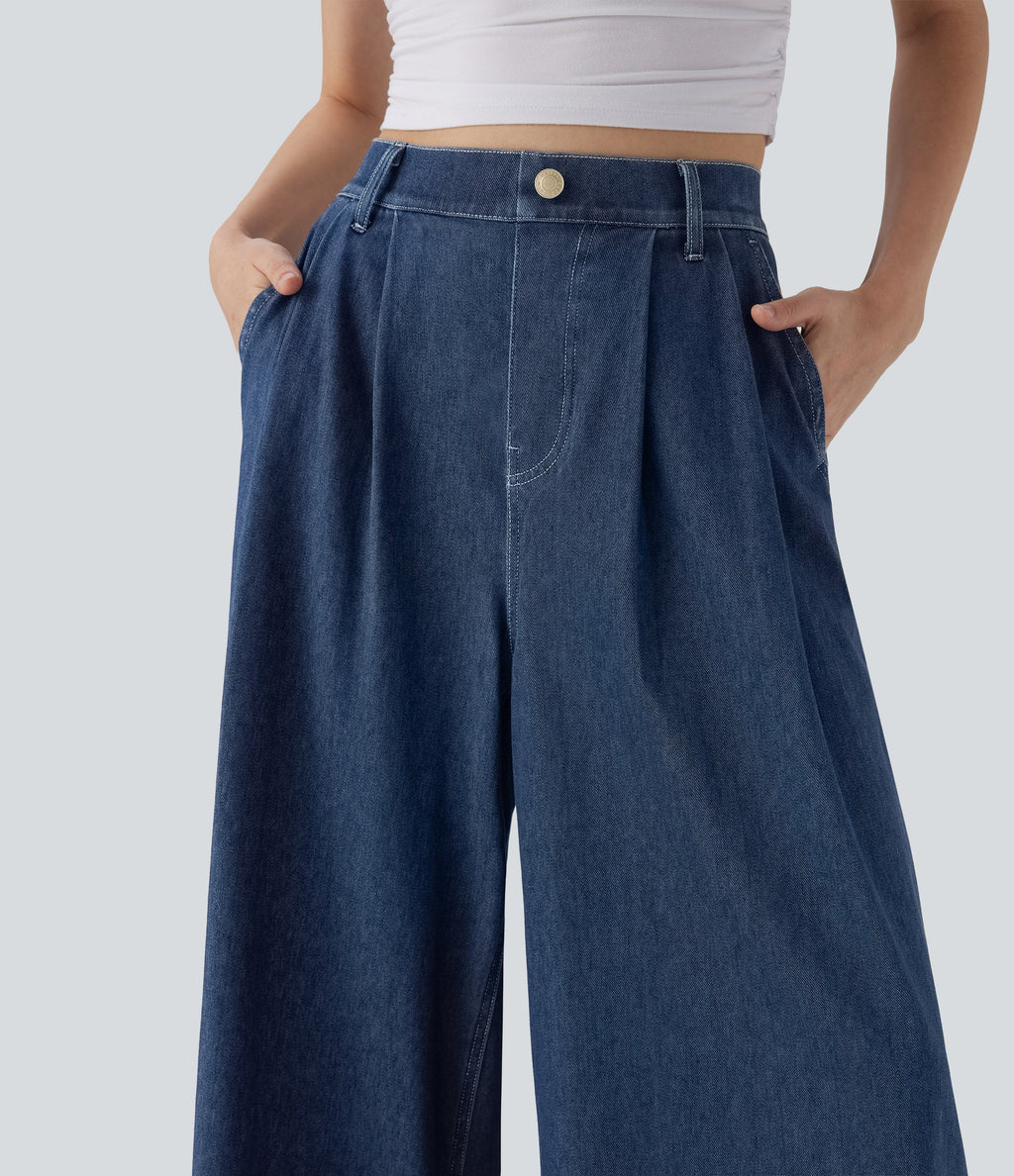 FlexTM High Waisted Wide leg Cool Touch Quick Dry Denim Casual Jeans with Pockets