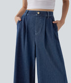 FlexTM High Waisted Wide leg Cool Touch Quick Dry Denim Casual Jeans with Pockets