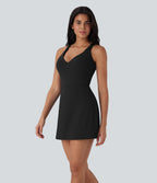 SoftlyZeroTM Plush Push-Up Molded Cups 2-in-1 Yoga Active Dress with Pockets-Easy Peezy-D/DD/DDD/F Cups