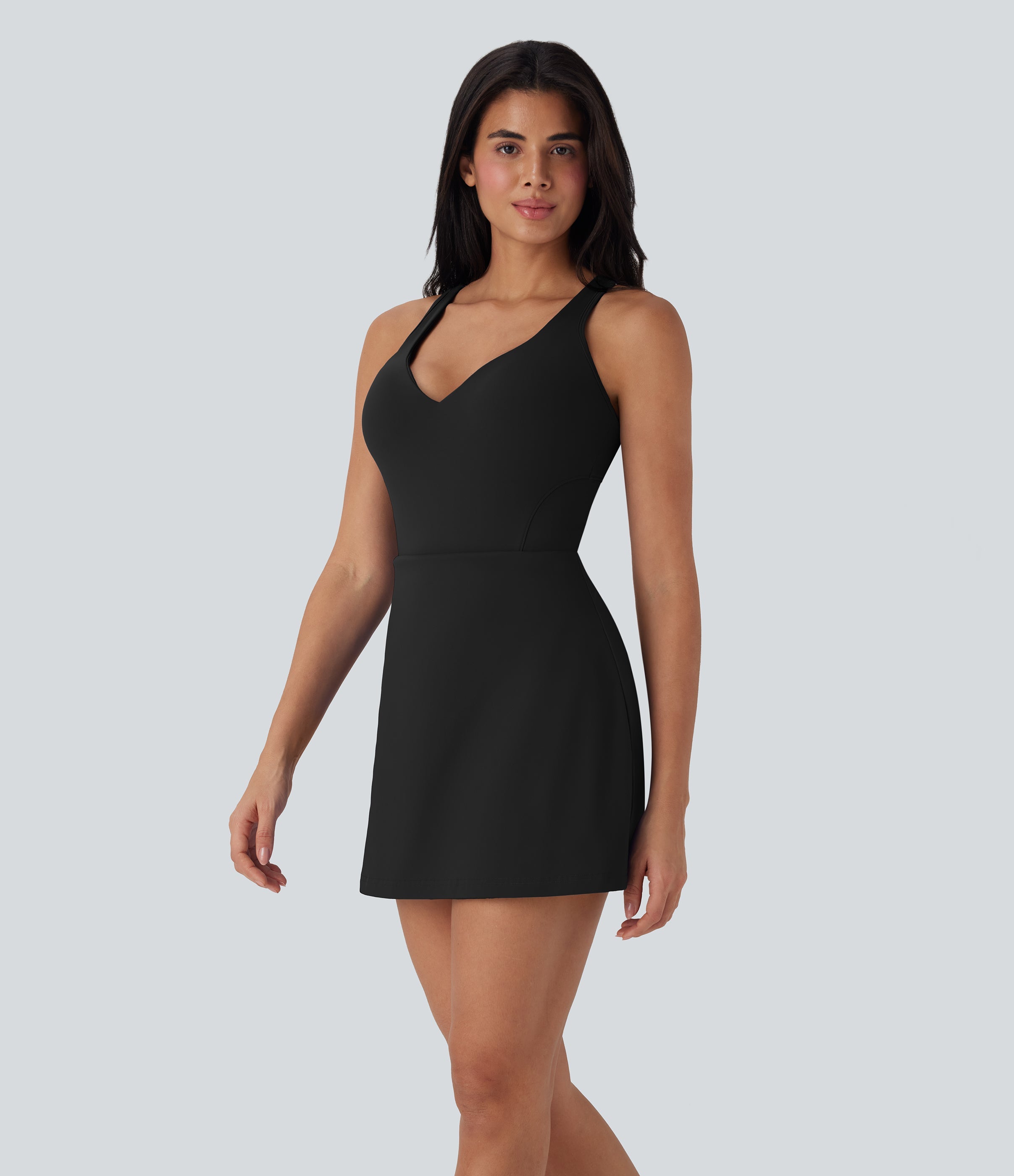SoftlyZeroTM Plush Push-Up Molded Cups 2-in-1 Yoga Active Dress with Pockets-Easy Peezy-D/DD/DDD/F Cups