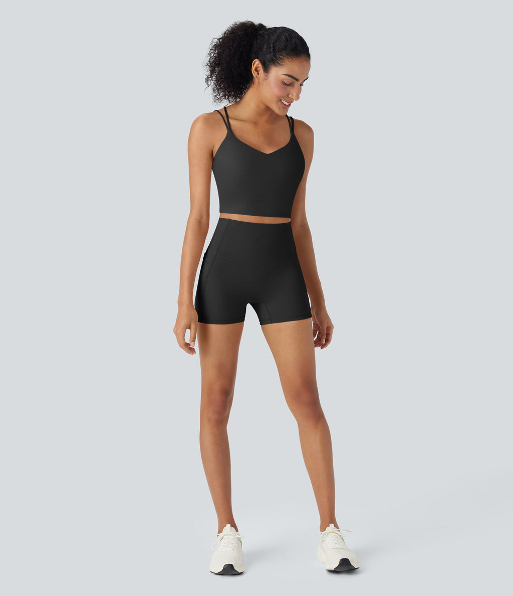 UltraSculptTM Cool Quick Dry SoCinched High Waisted Tummy Control Shaping Yoga Biker Shorts 3'' with Pockets-UPF50+