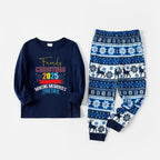 Joyful Blue Christmas Pajamas Set  With Christmas Text Pattern Edition