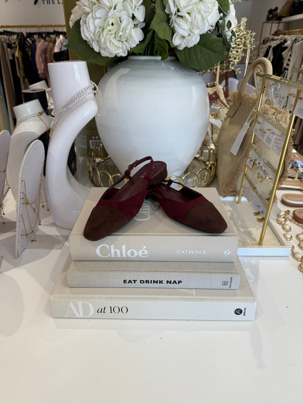 Faux Suede Low Heel Strap Two Tone Shoes