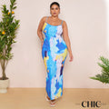 Plus Blue Printed Plisse Cowl Neck Bodycon Dress