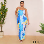 Plus Blue Printed Plisse Cowl Neck Bodycon Dress
