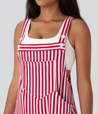 Stripe Waffle Jogger Overalls with Pockets