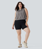 Hooded Drawstring Sleeveless Cropped Running Plus Size Tank Top