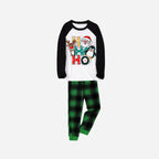 Black Raglan Top Green Plaid Christmas Pajamas Set With "HO HO HO" Pattern Print