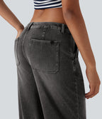 FlexTM Low Rise Adjustable Drawcord Stretchy Knit Casual Parachute Jeans with Multiple Pockets