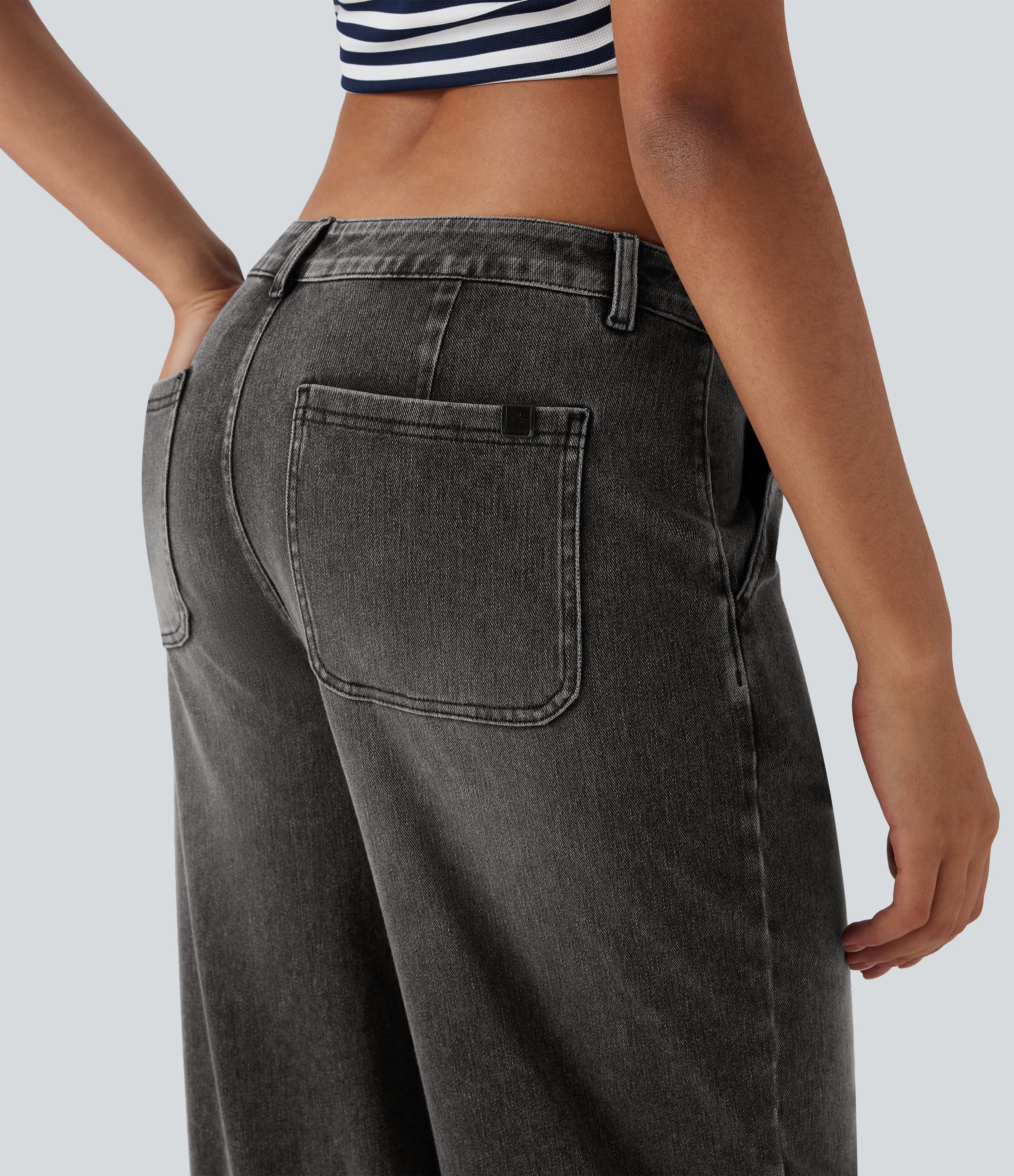 FlexTM Low Rise Adjustable Drawcord Stretchy Knit Casual Parachute Jeans with Multiple Pockets