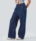 FlexTM High Waisted Drawstring Wide Leg Cool Touch Casual Jeans with Pockets