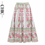 Vintage Rose Garden V Neck Lace Up Floral Swimsuit&Skirt