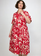 Leaf Print Linen-Blend Dress