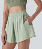 Mid Rise Linen-Feel Shorts with Pockets