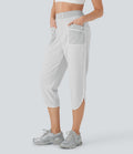 Mid Rise Curved Hem Yoga Capri Pants with Pockets