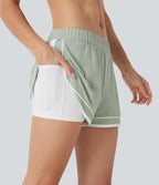 Low Rise Color Block Curved Hem 2-in-1 Cool Touch Quick Dry Running Shorts with Pocket