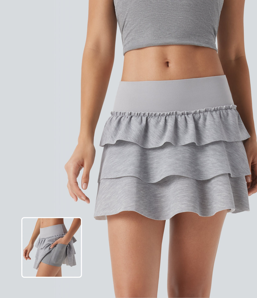 Low Rise Ruffle 2-in-1 Mini Casual Skirt with Pockets
